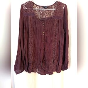American Eagle Maroon Long Sleeve Woman's Shirt